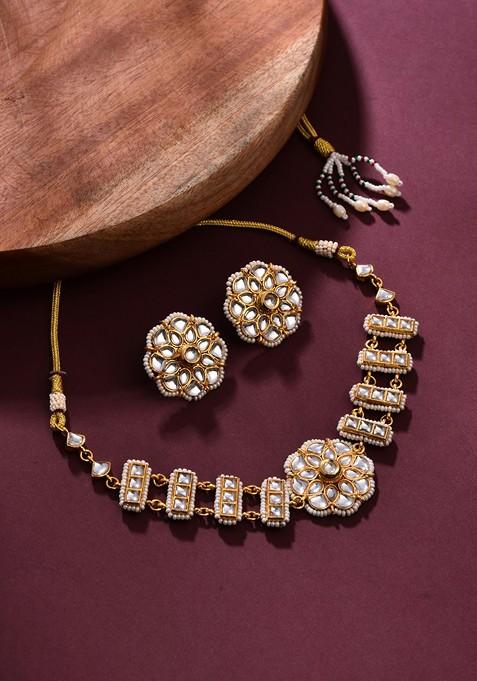 Gold Plated Kundan Studded Neckless And Earrings