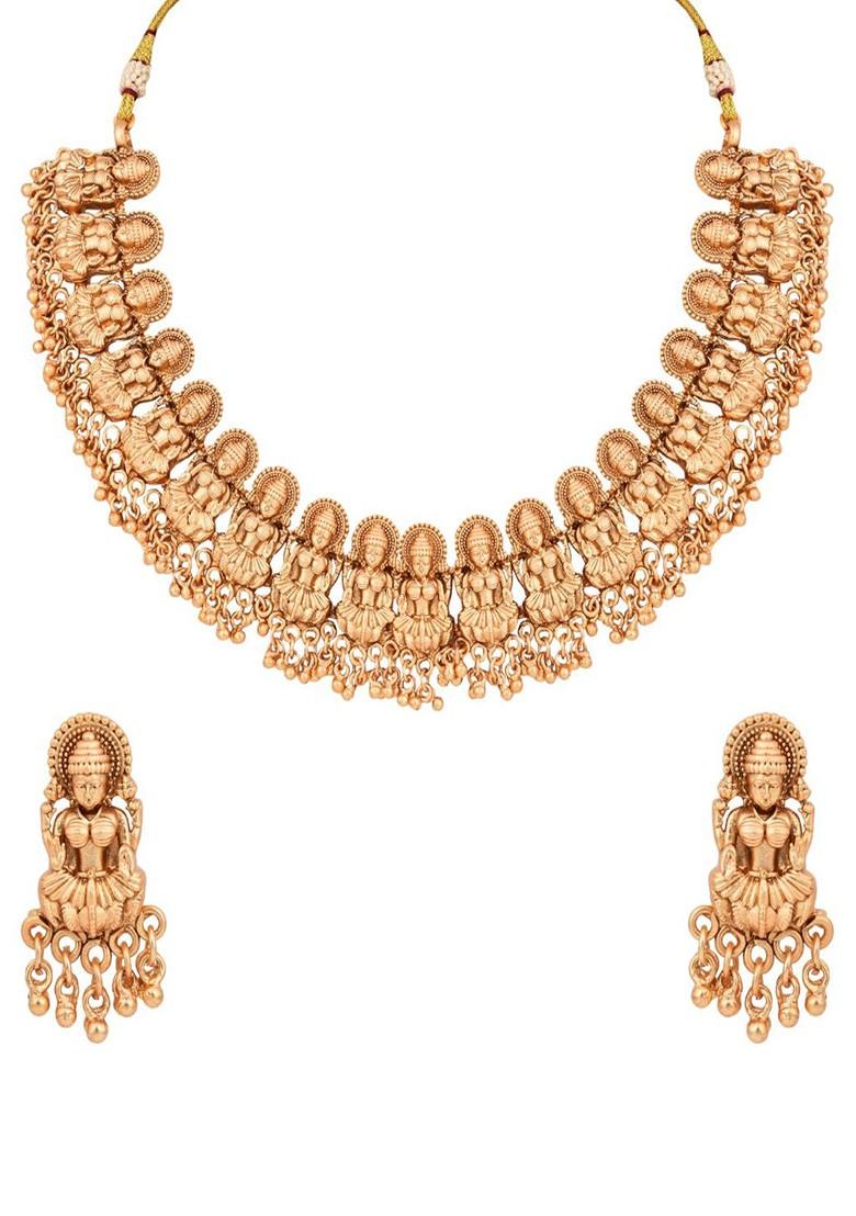 Gold Plated Artificial Beaded Temple Neckless And Earrings