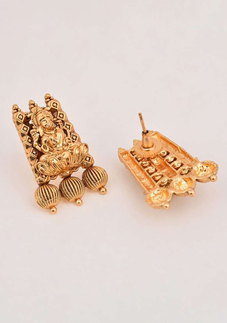 Gold Plated Artificial Beaded Temple Neckless And Earrings - Indya