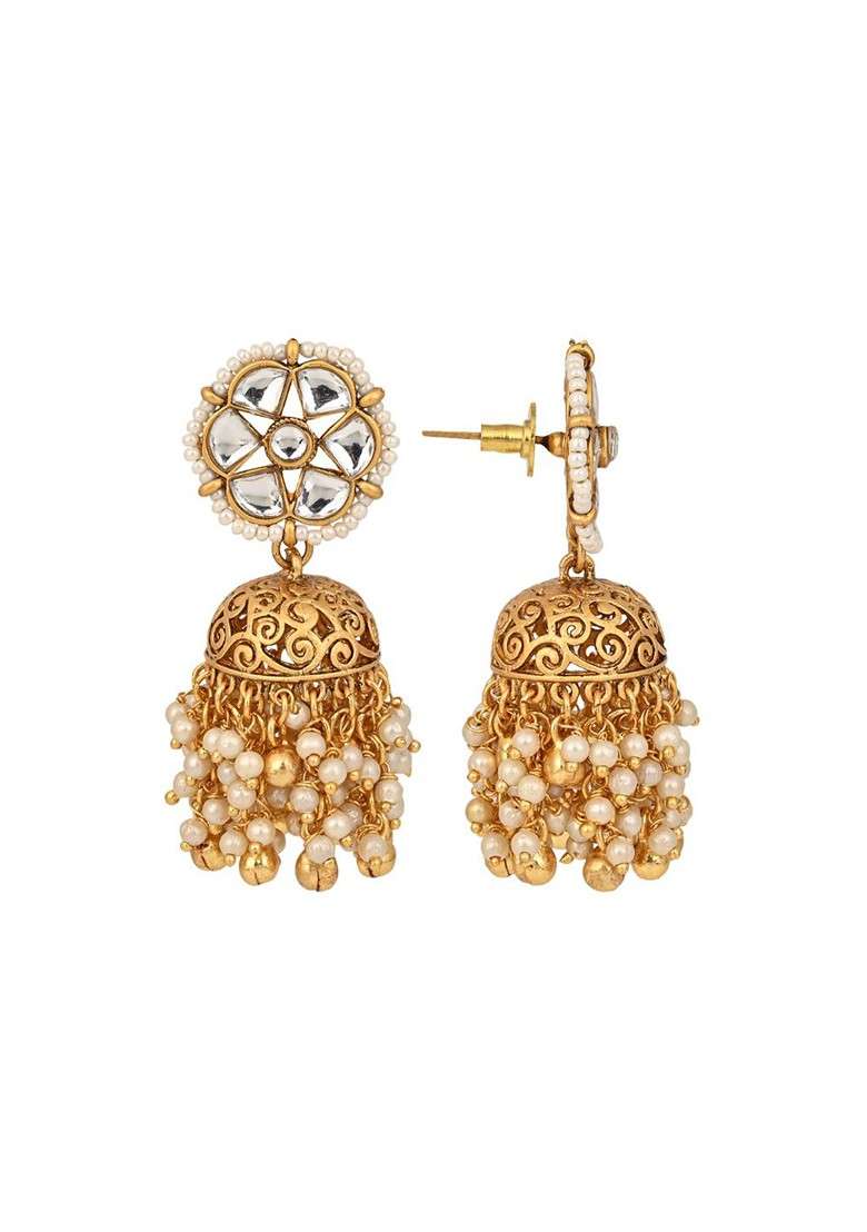 Gold Plated Kundan Studded And Beaded Jewellery Set - Indya