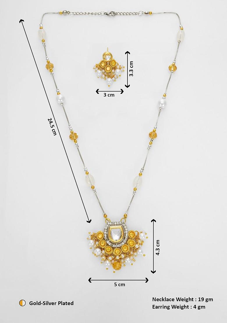 Silver Kundan Studded And Beaded Necklace And Earrings