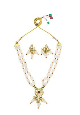 Kundan Studded And Beaded Necklace And Earrings