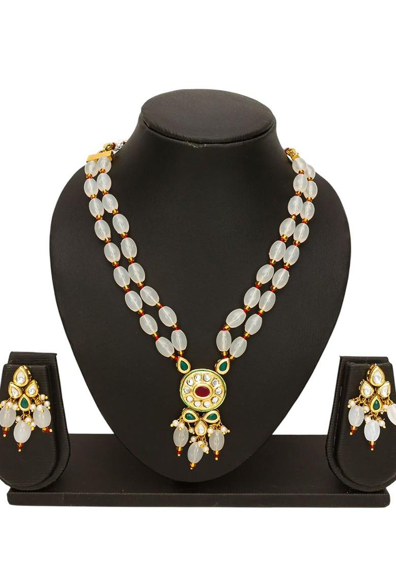 Kundan Studded And Beaded Necklace And Earrings