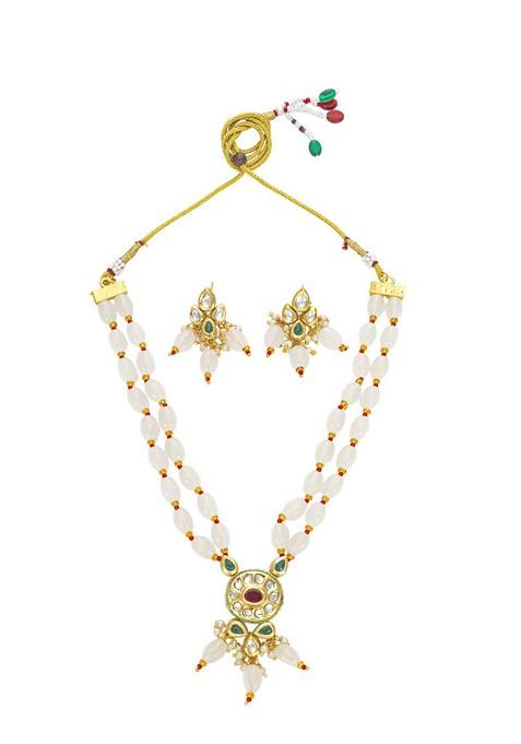 Kundan Studded And Beaded Necklace And Earrings
