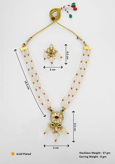 Kundan Studded And Beaded Necklace And Earrings