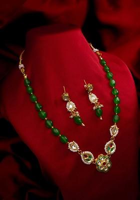 Kundan Studded And Beaded Necklace And Earrings