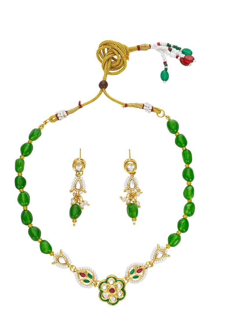 Kundan Studded And Beaded Necklace And Earrings