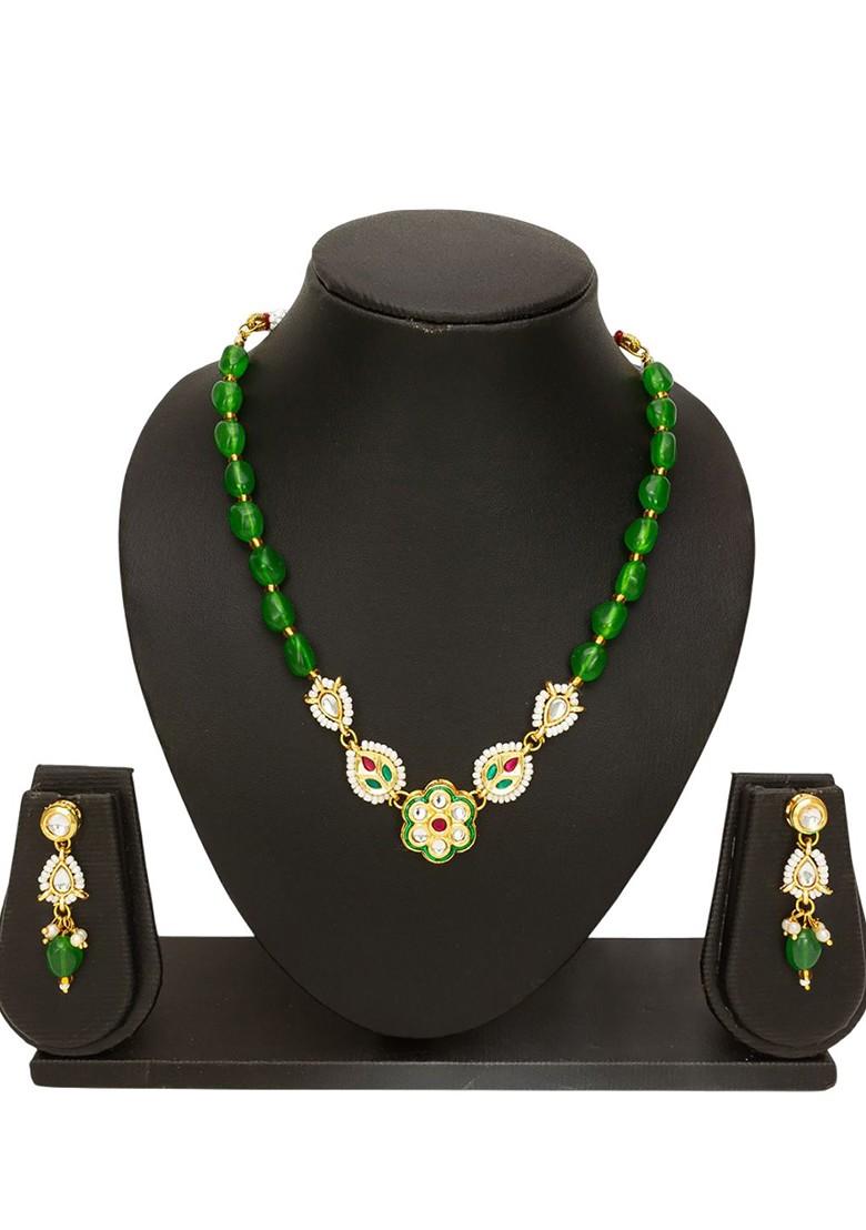 Kundan Studded And Beaded Necklace And Earrings