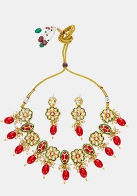 Kundan Studded And Beaded Necklace And Earrings
