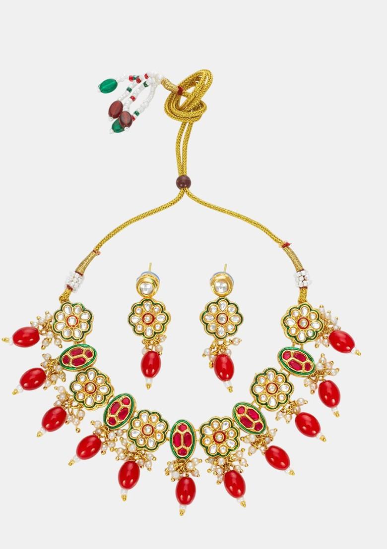 Kundan Studded And Beaded Necklace And Earrings