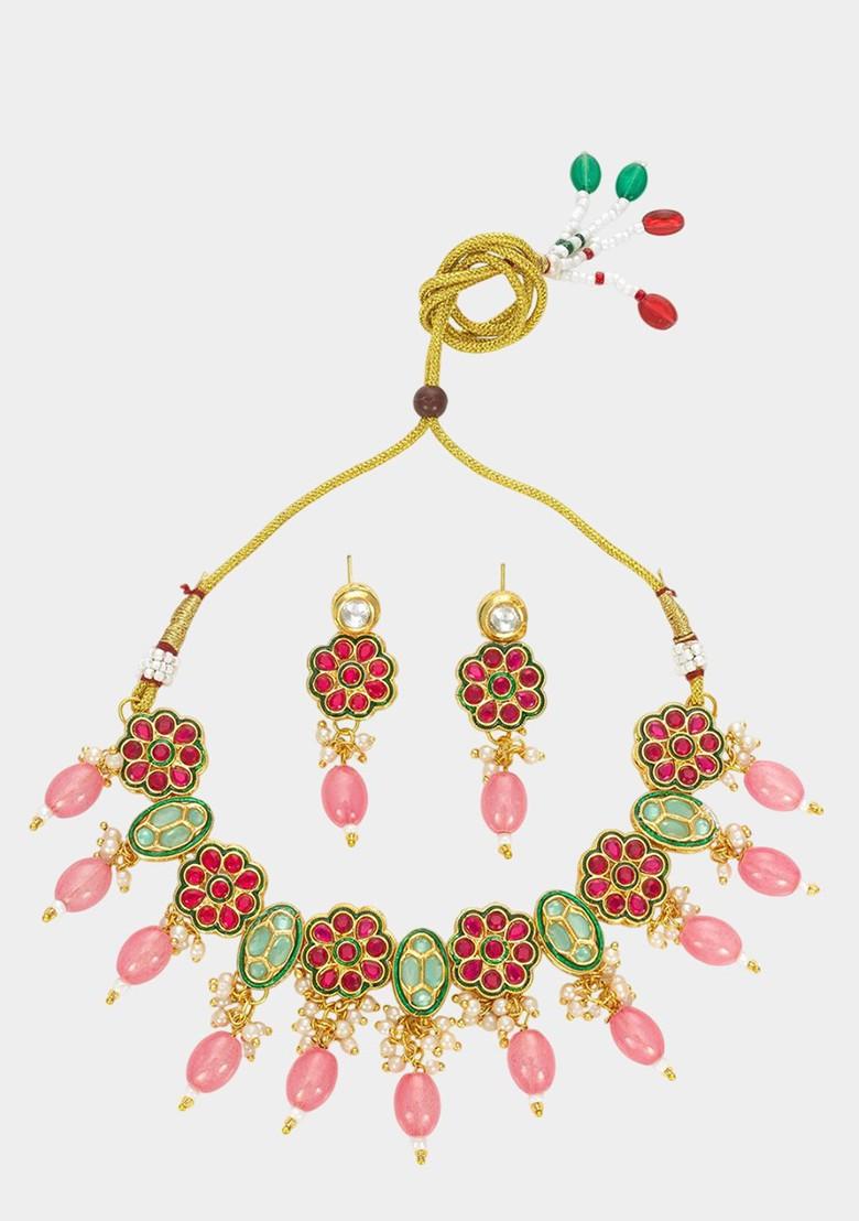 Kundan Studded And Beaded Necklace And Earrings