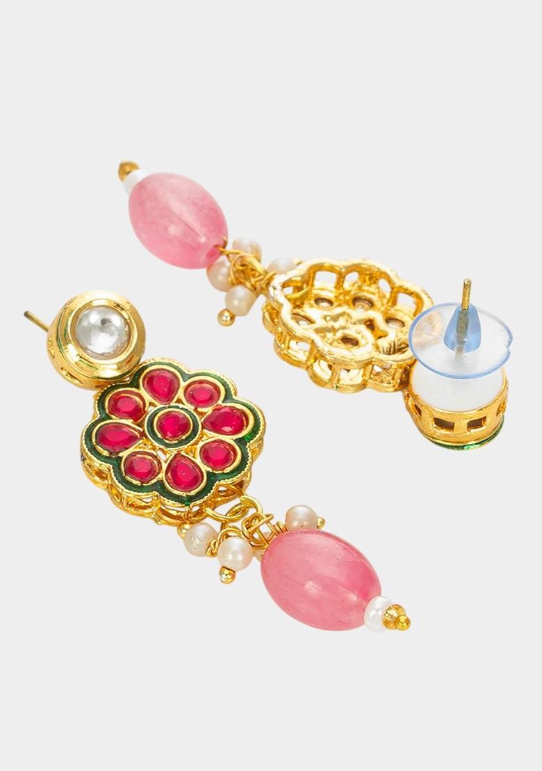 Kundan Studded And Beaded Necklace And Earrings