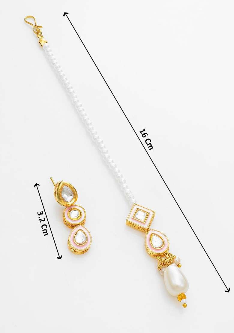 Gold Plated Kundan Stone Studded And Pearls Beaded Jewellery Set - Indya