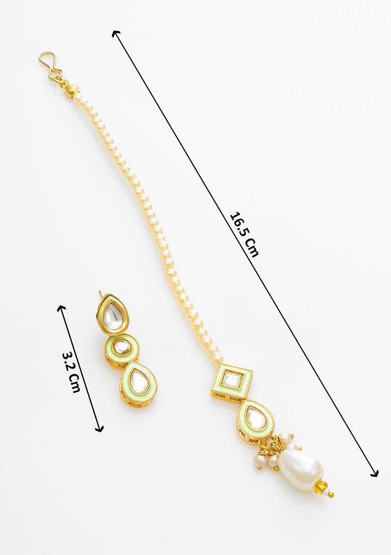 Gold Plated Kundan And Pearls Studded And Beaded Jewellery Set - Indya
