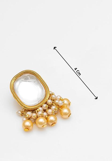 Gold Plated Artificial Stones Studded And Beaded Necklace And Earrings