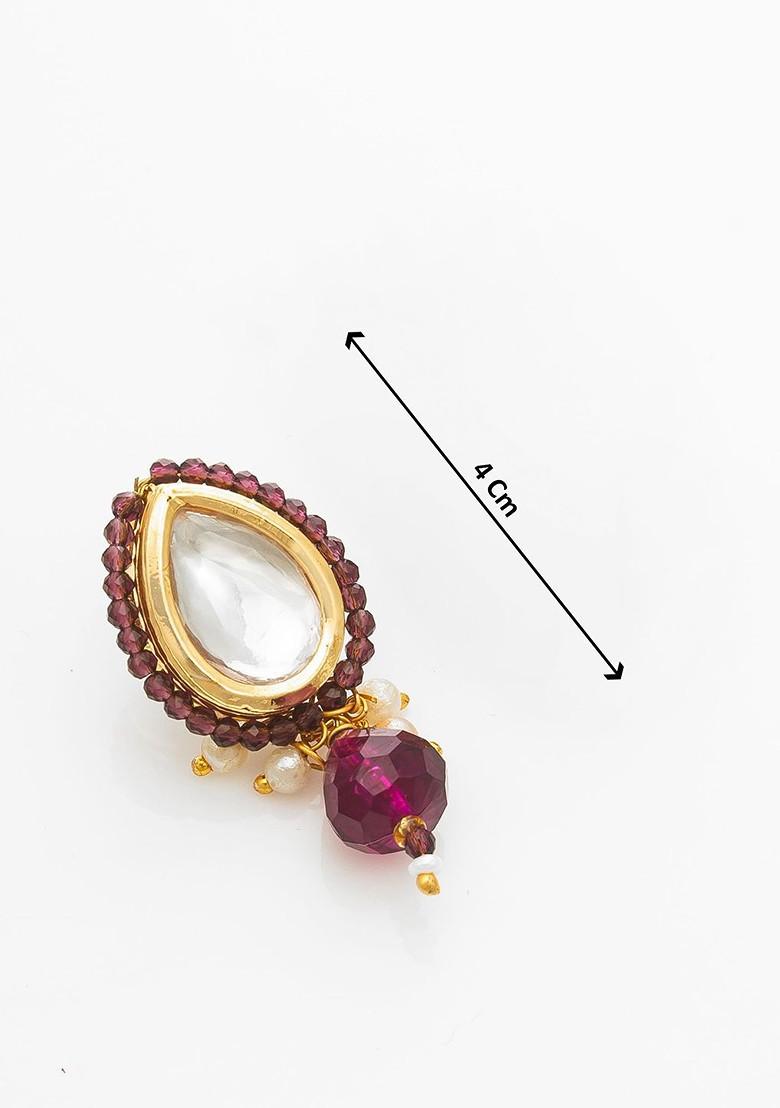 Gold Plated Kundan And Pearls Stone Studded And Beaded Jewellery Set