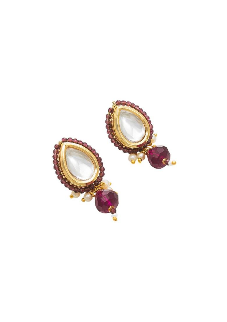 Gold Plated Kundan And Pearls Stone Studded And Beaded Jewellery Set