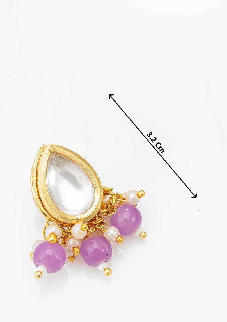 Gold Plated Artificial Stones Studded And Beaded Necklace And Earrings