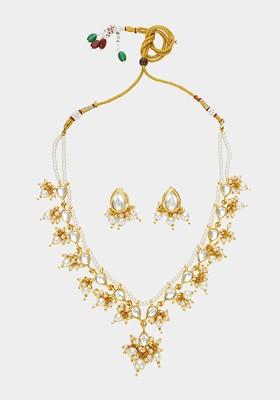 Kundan Studded And Beaded Necklace And Earrings