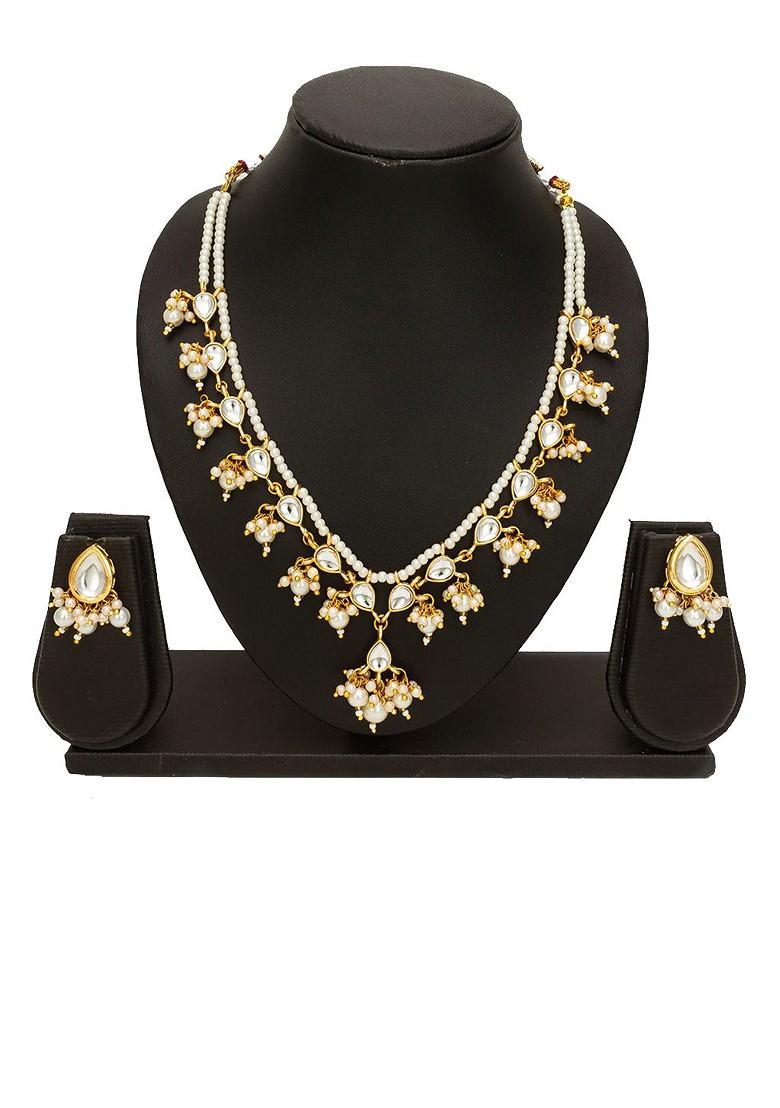 Kundan Studded And Beaded Necklace And Earrings