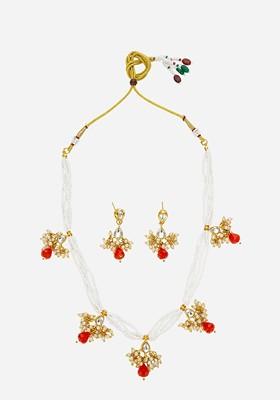 Kundan Studded And Beaded Necklace And Earrings