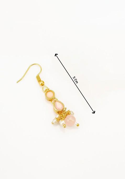 Gold Plated Artificial Stones Studded And Beaded Necklace And Earrings