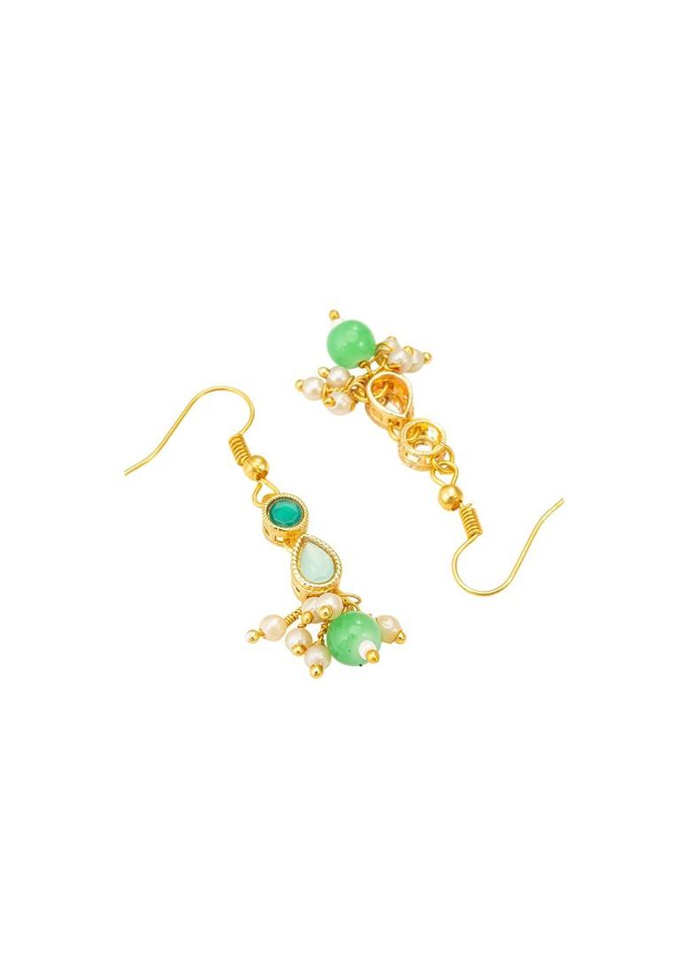 Gold Plated Artificial Stones Studded And Beaded Necklace And Earrings