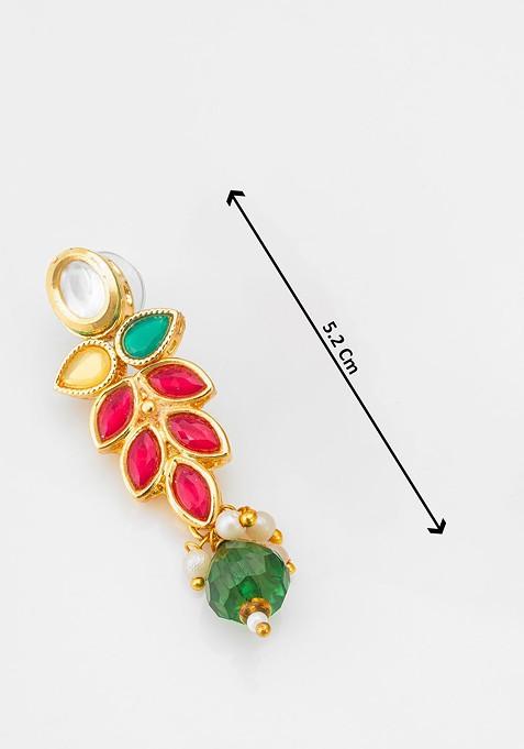 Gold Plated Kundan Studded And Beaded Necklace And Earrings