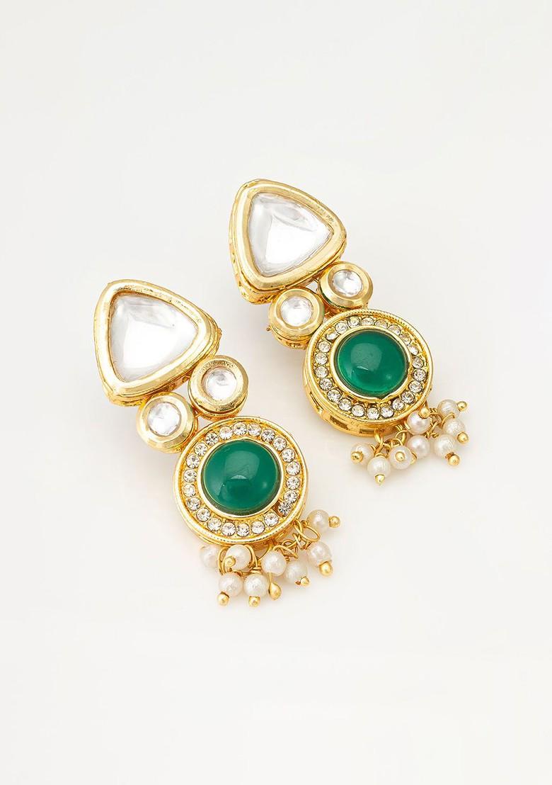 Gold Plated Stone Studded And Beaded Jewellery Set