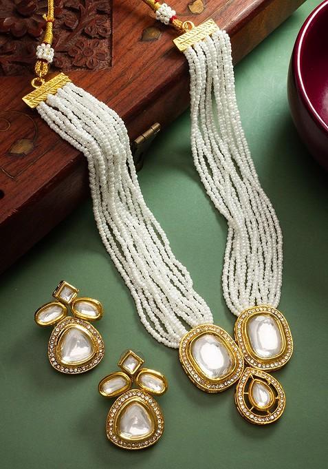 Gold Plated Kundan Studded And Beaded Jewellery Set