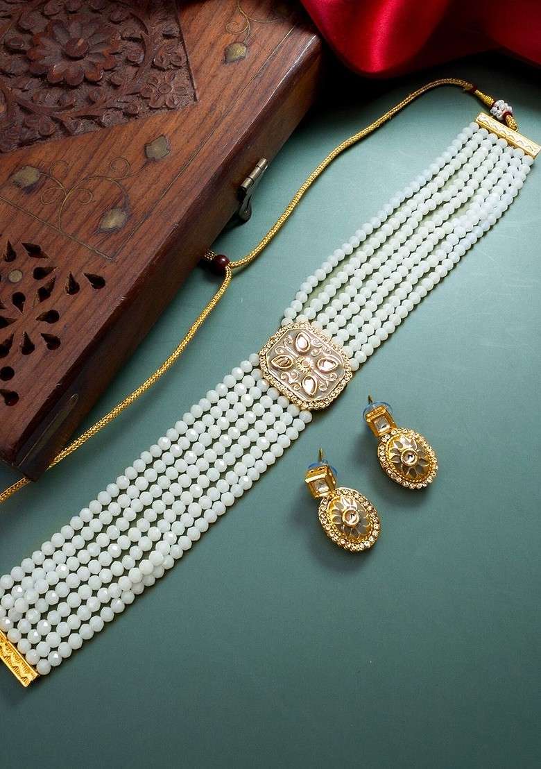 Gold Plated Stone Studded Jewellery Set - Indya