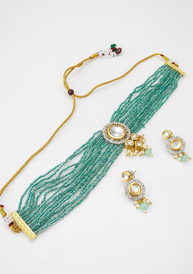 Gold Plated Kundan Studded And Beaded Jewellery Set