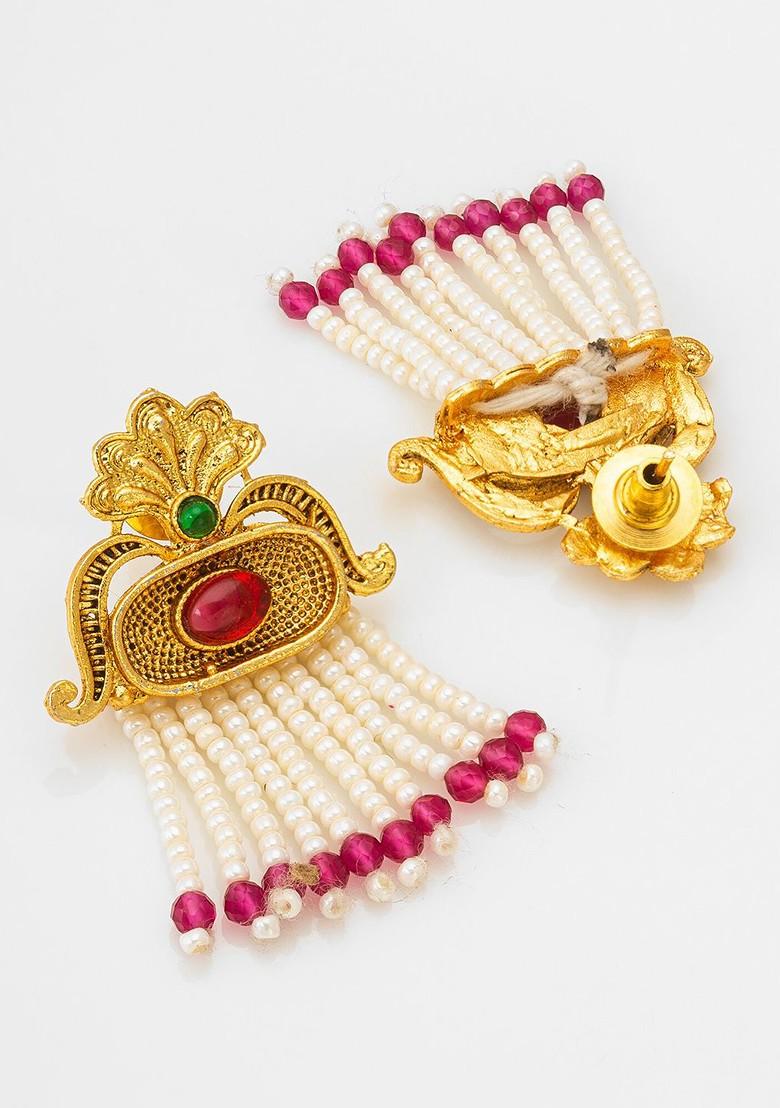 Gold Plated Kundan Studded And Pearl Beaded Jewellery Set