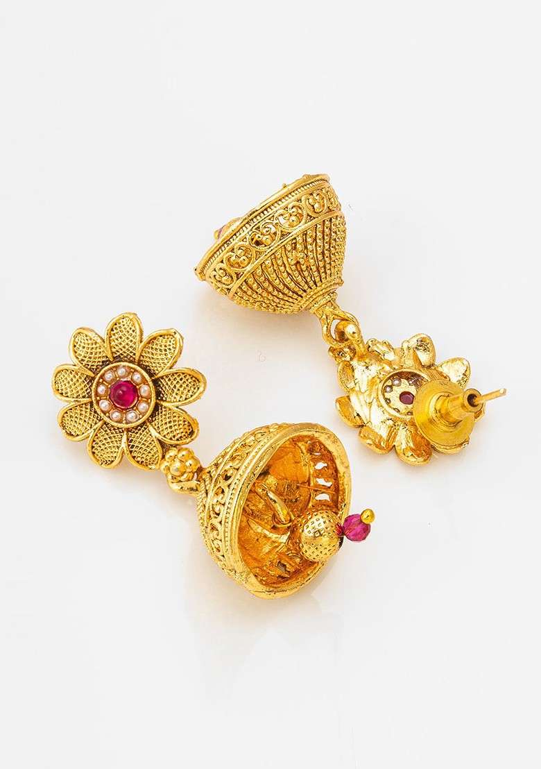 Gold Plated Kundan Studded And Pearl Beaded Jewellery Set - Indya