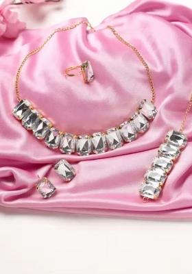 White Stone Long Necklace Set For Women