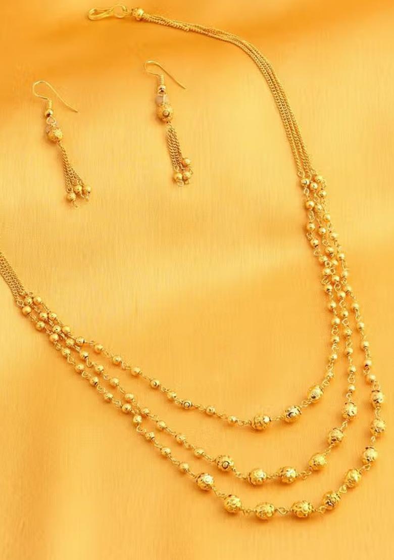 Golden Beads 3 Layer Stylish Necklace For Women