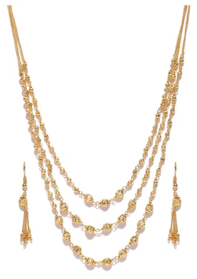 Golden Beads 3 Layer Stylish Necklace For Women
