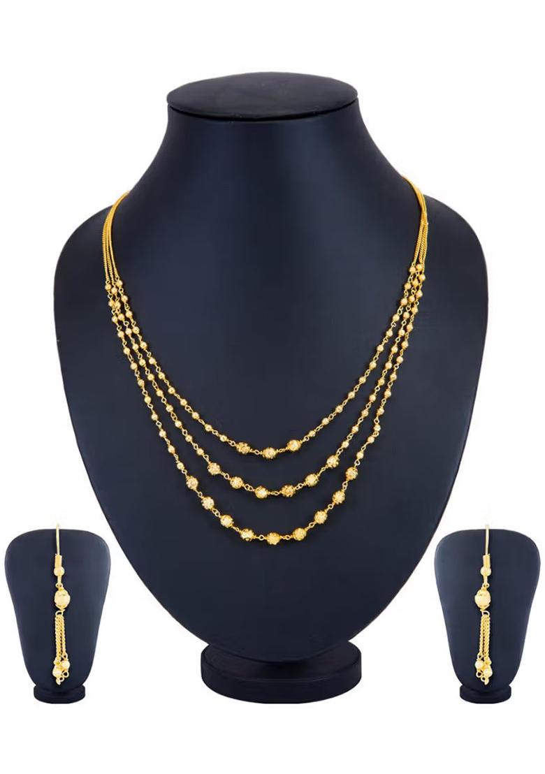 Golden Beads 3 Layer Stylish Necklace For Women