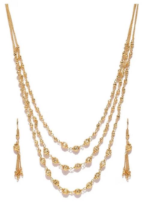 Golden Beads 3 Layer Stylish Necklace For Women
