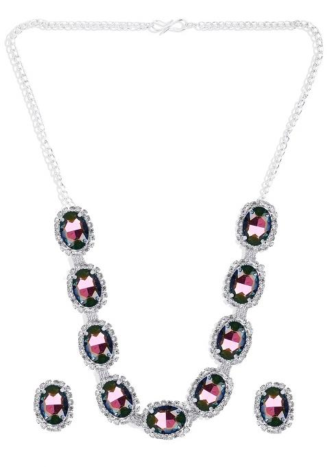 Multi 9 Round Stone Ad Necklace Set For Women