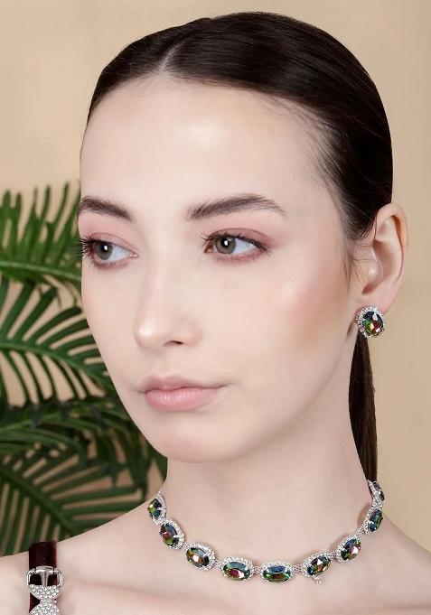 Multi 9 Round Stone Ad Necklace Set For Women