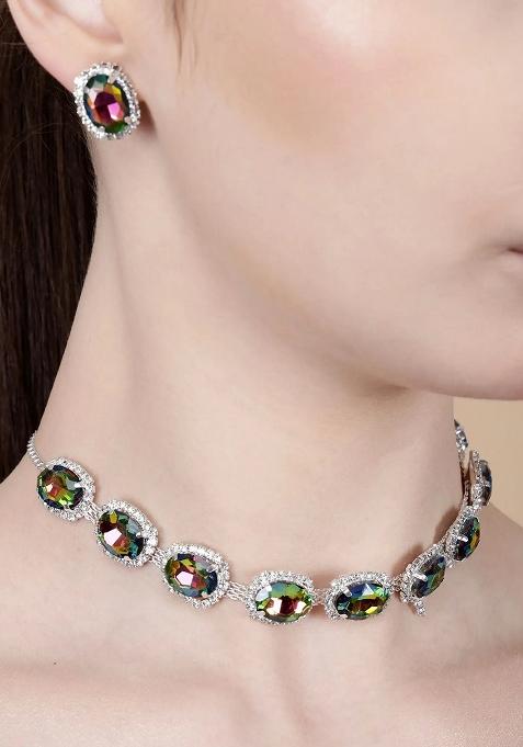 Multi 9 Round Stone Ad Necklace Set For Women