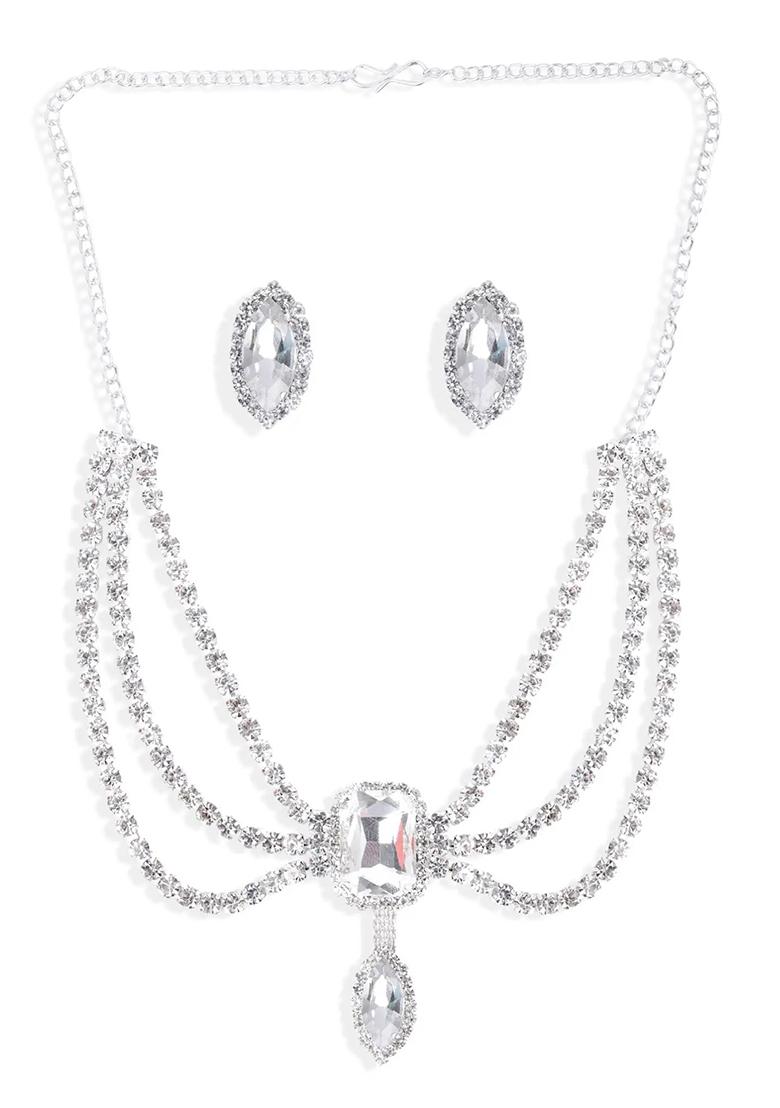 White 3 Layer Necklace With Square Center Stone For Women