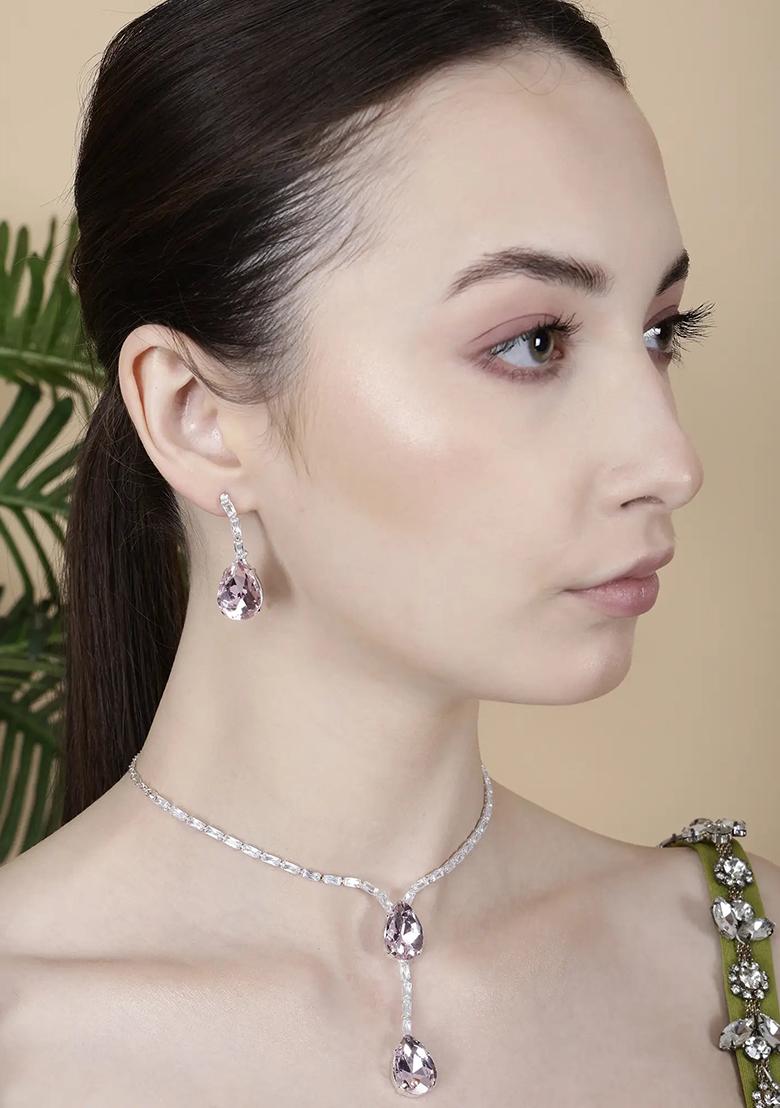 Pink Double Drop Single Layer Pendant Necklace For Women