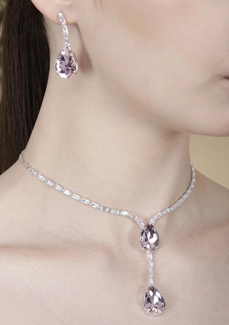 Pink Double Drop Single Layer Pendant Necklace For Women