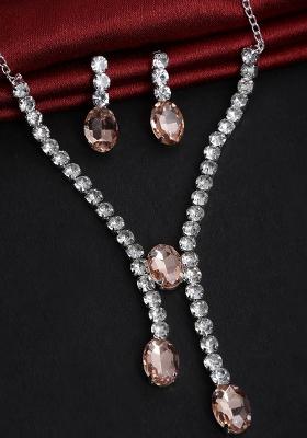 Peach 3 Oval Stone Ad Necklace For Women