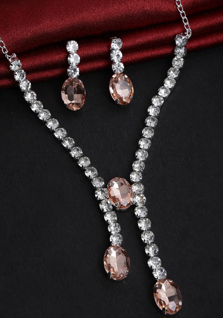 Peach 3 Oval Stone Ad Necklace For Women