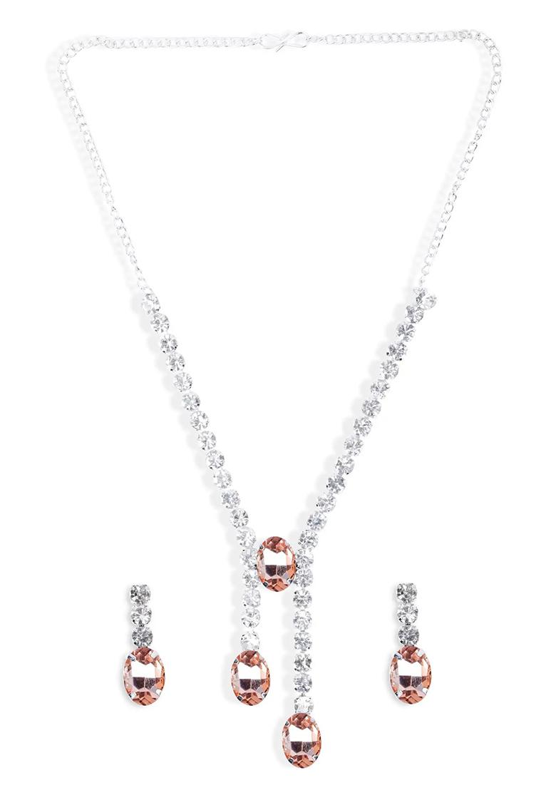 Peach 3 Oval Stone Ad Necklace For Women