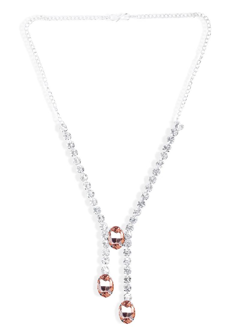 Peach 3 Oval Stone Ad Necklace For Women