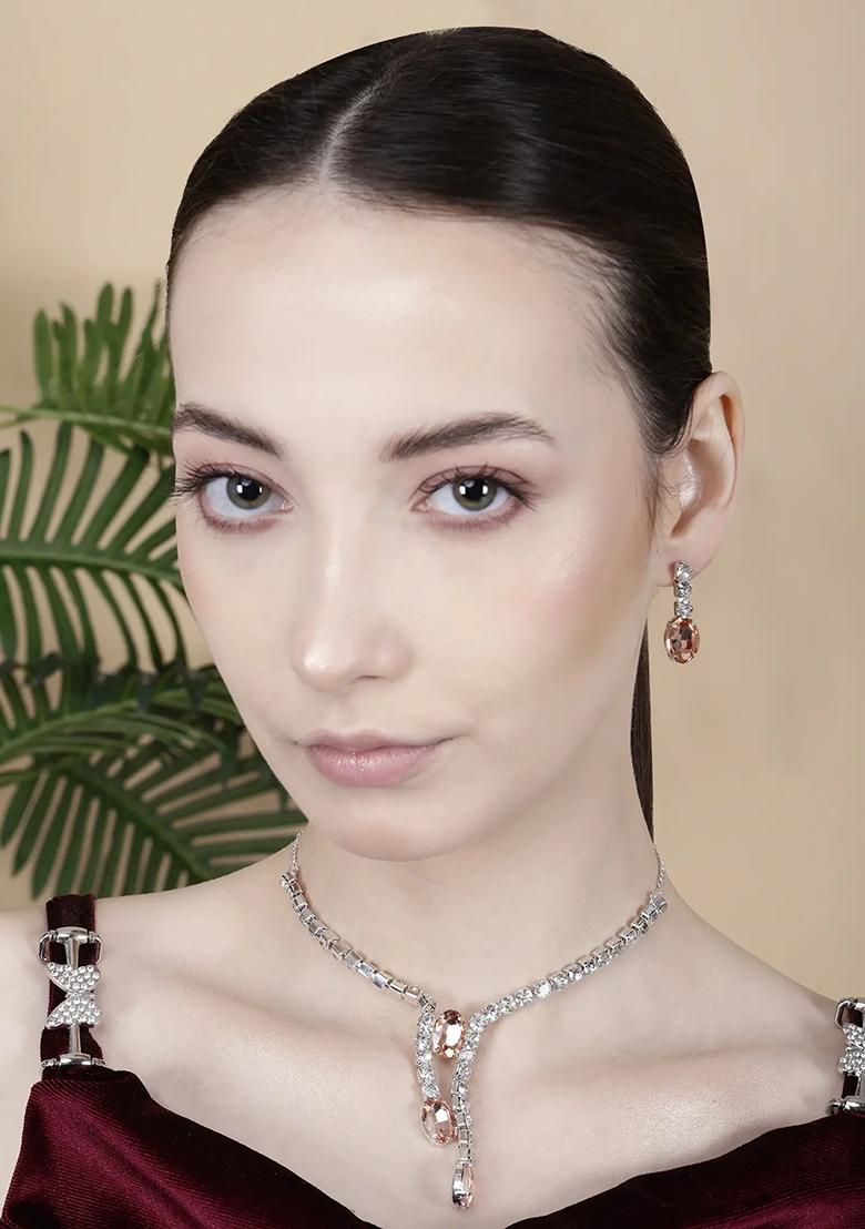 Peach 3 Oval Stone Ad Necklace For Women